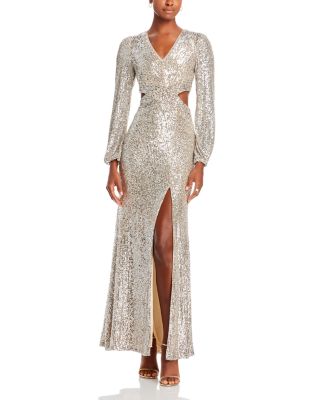 chinese dress ladies Betsy & Adam Women's Long Sleeve Sequin Gown, 12 main image 1