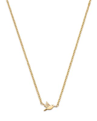 14K Yellow Gold Itty Bitty Symbols Hummingbird Pendant Necklace, 14-16"