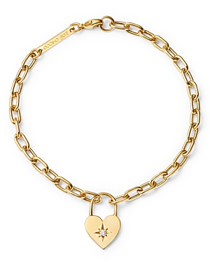 Zoë Chicco 14k Yellow Gold Lockets, Padlocks & Dog Tags Diamond Heart Charm Link Bracelet
