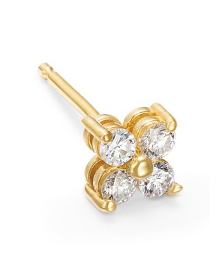 14K Yellow Gold Prong Diamonds Diamond Flower Single Stud Earring