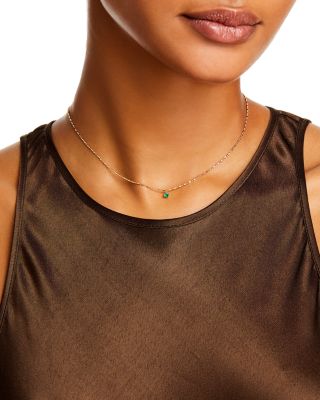 14K Yellow Gold Emerald Gemstones Emerald Solitaire Pendant Necklace, 16"