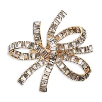 Jeweled Bow Napkin Ring in Gold &amp; Crystal, Set of 4 in a Gift Box