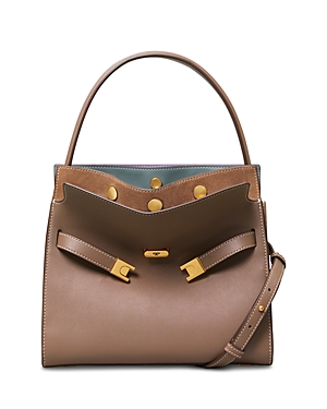 Tory Burch Women's Small Lee Radziwill Leather Double Bag In Clam Shell/rolled Brass