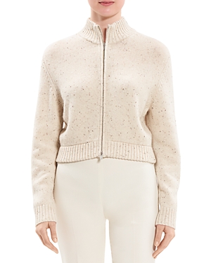 Theory Cropped Zip Cardigan In Cream Multi