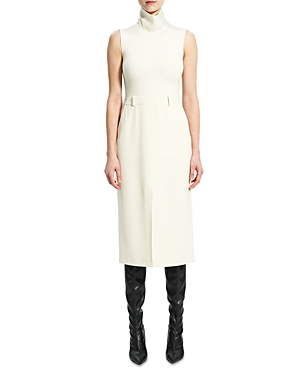 Theory Funnel Neck Combo Dress In Admiral Crepe In Rice