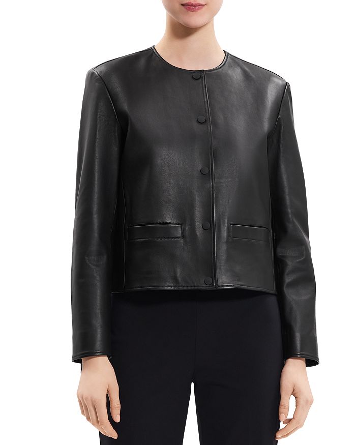 Theory Cropped Leather Jacket | Bloomingdale's