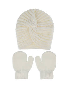Capelli Girls' Front Twist Hat & Mittens Set - Baby In Ivory
