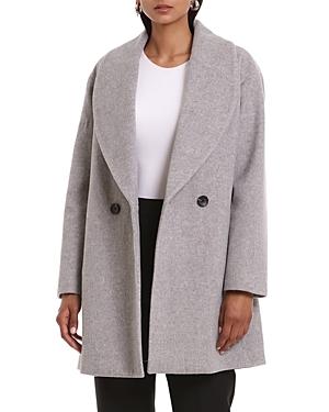 Bagatelle Mid Length Shawl Collar Cocoon Coat In Grey