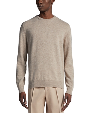 Zegna Ribbed Cashmere Crewneck Sweater In Light Beige