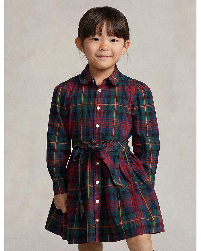 Ralph Lauren Girls' Plaid Cotton Twill Shirt Dress - Little Kid, Big Kid