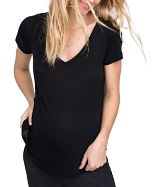 Hatch Collection Maternity Fitted Vee T-shirt In Black