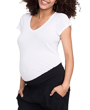 Hatch Collection Maternity Fitted Vee T-shirt In White