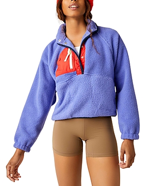 Free People Hit The Slopes Fleece Pullover In Blue Retro Combo