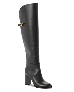 Shop Valentino Women's Knee High Block Heel Boots In Black