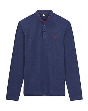 The Kooples Slim Fit Pique Long Sleeve Polo Shirt In Navy