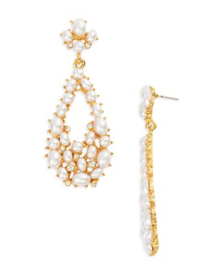 Kenneth Jay Lane - Imitation Pearl Cluster Drop Earrings in Gold Tone