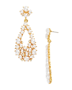 Shop Kenneth Jay Lane Imitation Pearl Cluster Drop Earrings In Gold Tone In White/gold