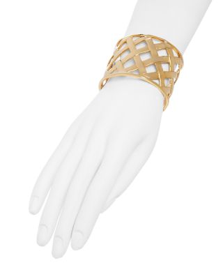Basket Weave Cuff Bracelet in Gold Tone