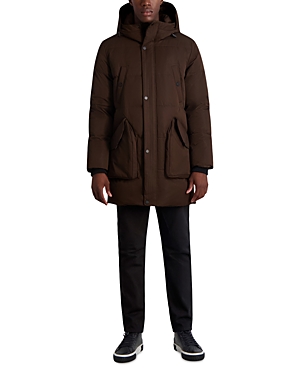 Karl Lagerfeld Men's Hooded Down Parka With Oversized Pockets In Brown
