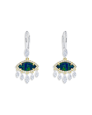 Meira T 14k Yellow & White Gold Opal & Diamond Evil Eye Drop Earrings In Green