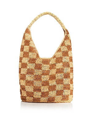Mar Y Sol Abby Raffia Checkered Shoulder Bag In Natural/sand