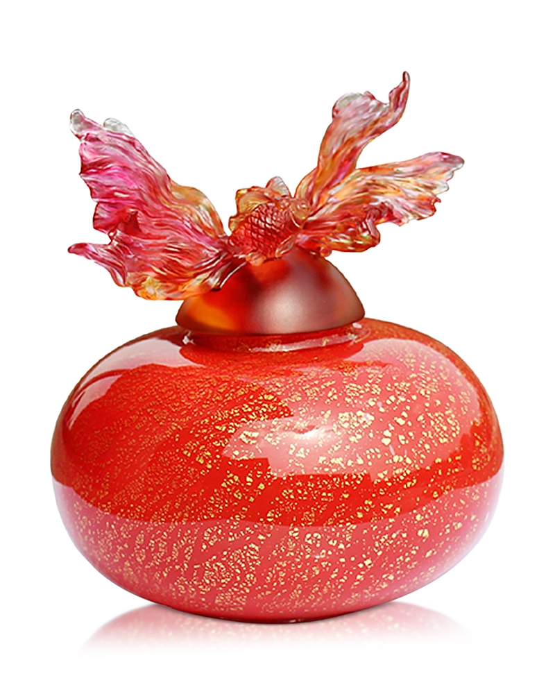 Liuli Golden Jade Joy, A Vase Of Riches Crystal Figure In Red