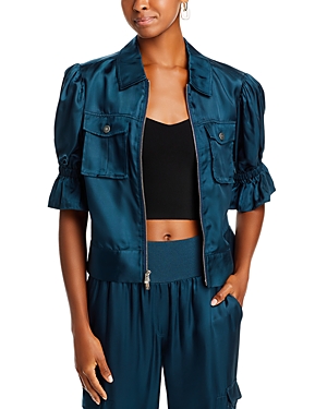 Cinq À Sept Holly Short-sleeve Sateen Jacket In Peacock Blue