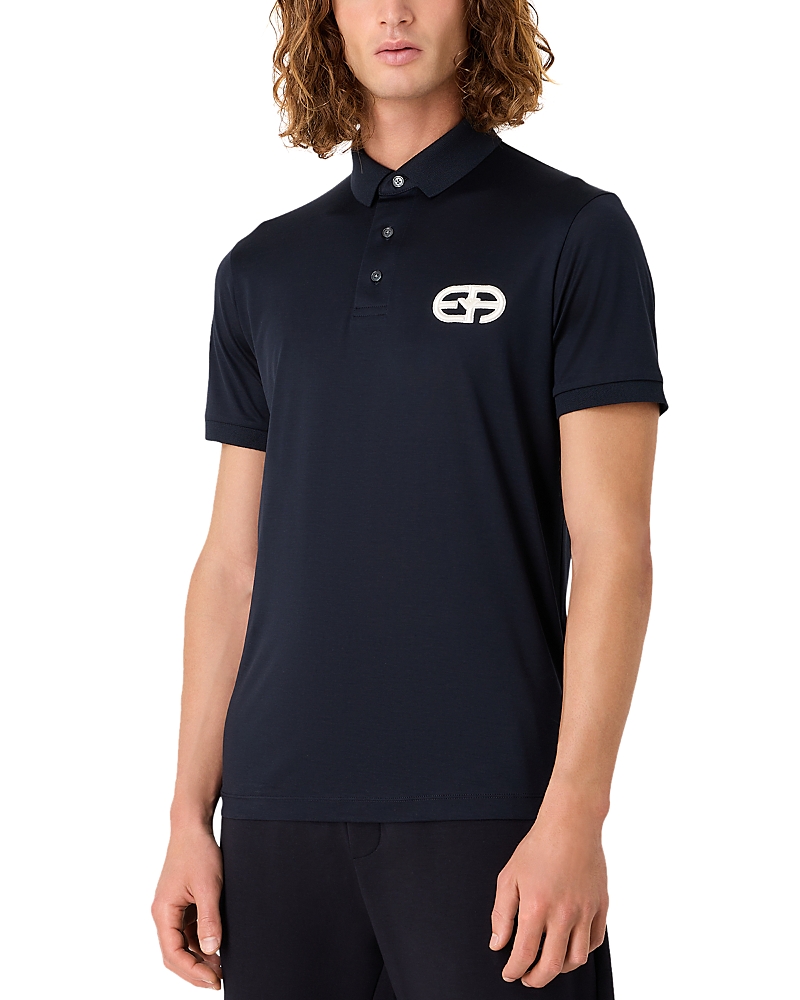 Emporio Armani Embroidered Logo Polo Shirt In Blue