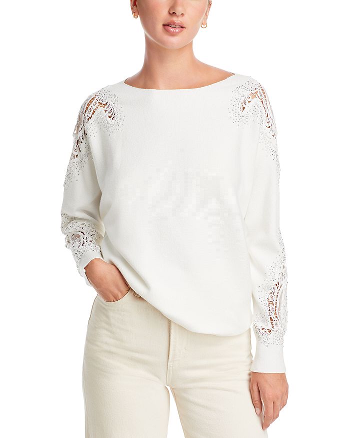 Sioni Lace Trim Boat Neck Sweater | Bloomingdale's