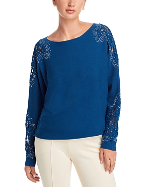 Sioni Lace Trim Boat Neck Sweater In Midnight Teal