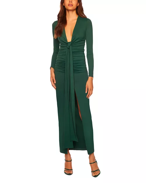 ruched draped long sleeve maxi dress