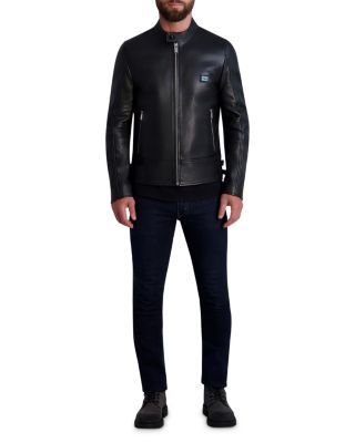 KARL LAGERFELD PARIS - Leather Full Zip Racer Jacket