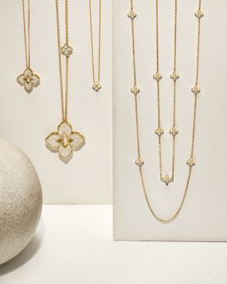 18K Yellow or White Gold Love in Verona Diamond Flower Pendant Necklace, 16-18"