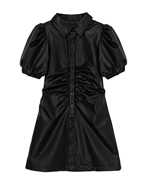 Habitual Girls' Faux Leather Ruched Dress - Big Kid In Black