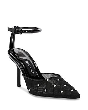Jessica Rich Amora Womens Mesh Pointed Toe Slingback Heels In Black