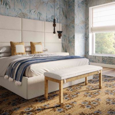  Amara Woven Rattan Performance Fabric Bench in Charcoal