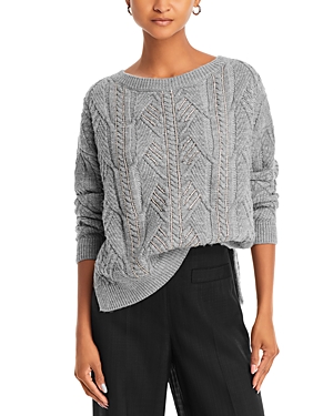 Ramy Brook Lucille Cable Knit Sweater In Grey Combo