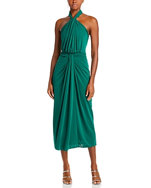 Shop Cinq À Sept Cinq A Sept Kaily Twist Halter Midi Dress In Malachite