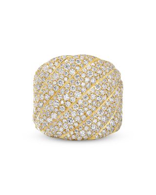 Sculpted Cable Ring in 18K Yellow Gold with Pav&eacute; Diamonds