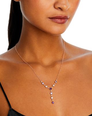 Multi Gemstone & Diamond Lariat Necklace in 14K Rose Gold, 17"