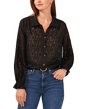 Shop Vince Camuto Jacquard Button Front Blouse In Rich Black