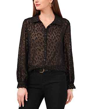 Shop Vince Camuto Collared Jacquard Blouse In Rich Black