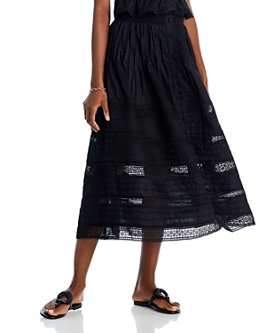 Waimari Camila Tiered Lace Midi Skirt In Black