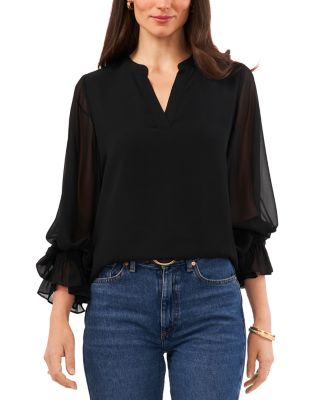 VINCE CAMUTO - V Neck Sheer Sleeve Top