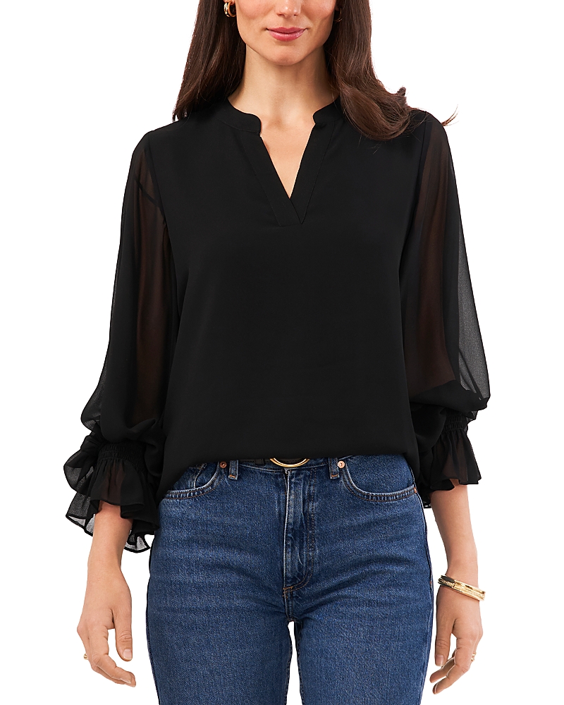 Vince Camuto V Neck Sheer Sleeve Top