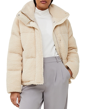 French Connection Faux Shearling Puffer Jacket In Ivory