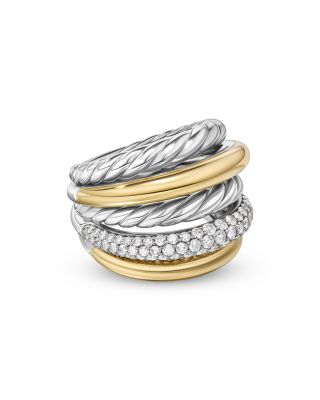 David Yurman Mercer Multi Row Ring in Sterling Silver with 18K Yellow Gold and Diamonds