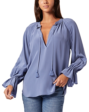 Joie Cecarina Long Sleeve Silk Top In Blue In Bijou Blue