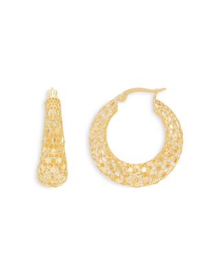 14K Yellow Gold Mesh Design Hoop Earrings 