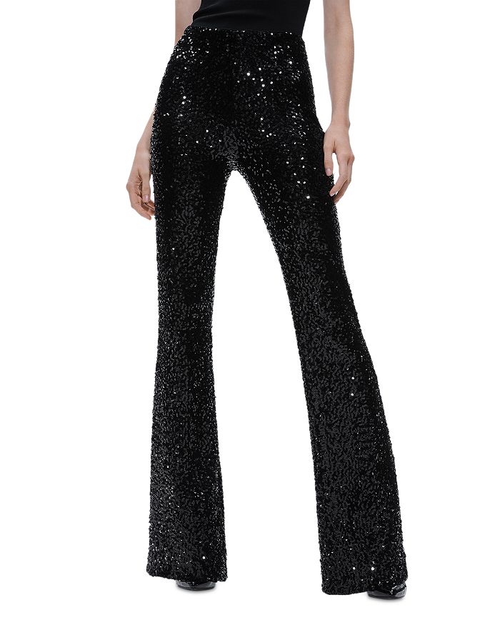 Glamorous Allure Black and Silver Sequin Sequin Flare Pants
